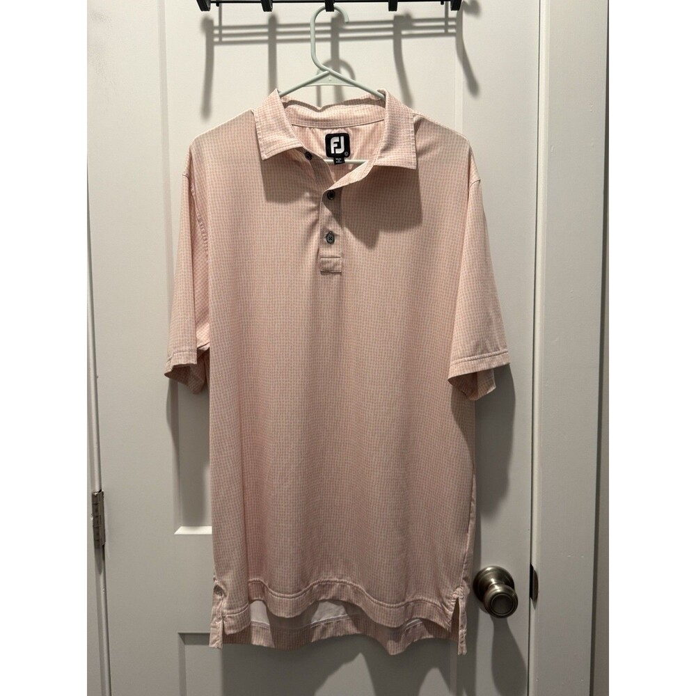 FootJoy Bead Chain Print Lisle Self Collar Golf Polo - Quartz Pink/White Large L